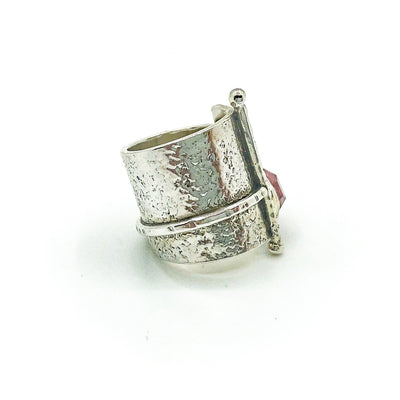 right side view of size 6 Sterling and 22k Gold Deckled Edge Bar Ring with Pink Tourmaline by Judie Raiford