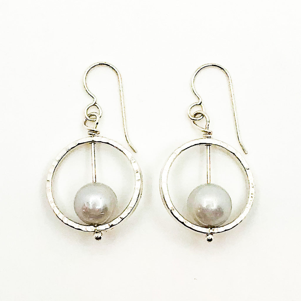 Sterling Not Naught Round Pearl Earrings with Gray Pearls by Judie Raiford