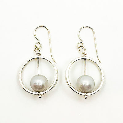 Sterling Not Naught Round Pearl Earrings with Gray Pearls by Judie Raiford