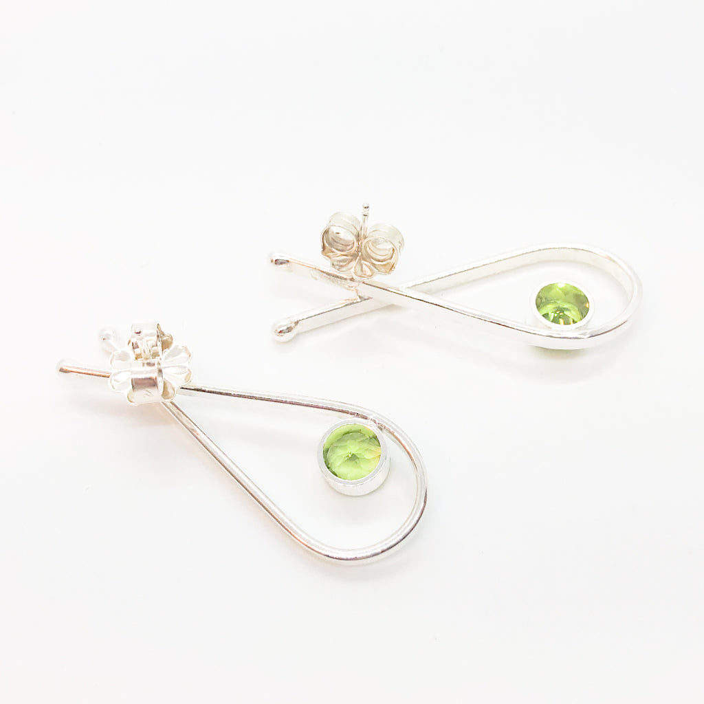 back view of Sterling Jody Looped Earrings with Peridot by Judie Raiford