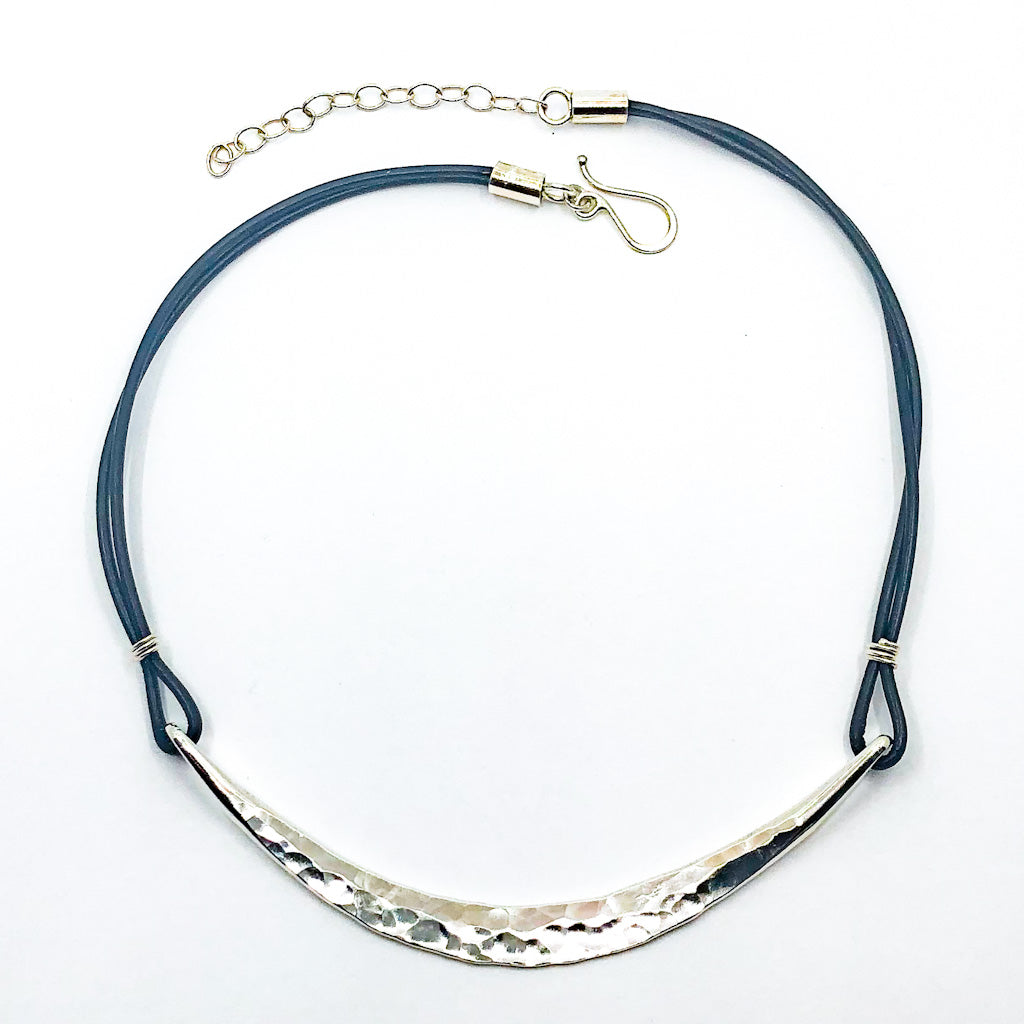Sterling Half Naught Necklace with Leather Cord by Judie Raiford