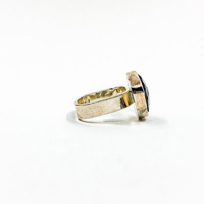 right side view of size 8 Sterling and 14k Rose Cut Tourmalated Quartz Ring with Diamond by Judie Raiford