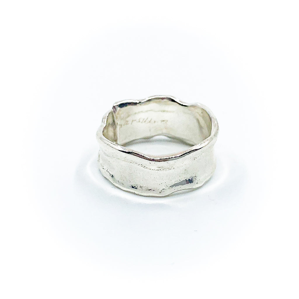 back side view of size 10.5 Men's Sterling and 22k Anticlastic Deckled Band Ring by Judie Raiford