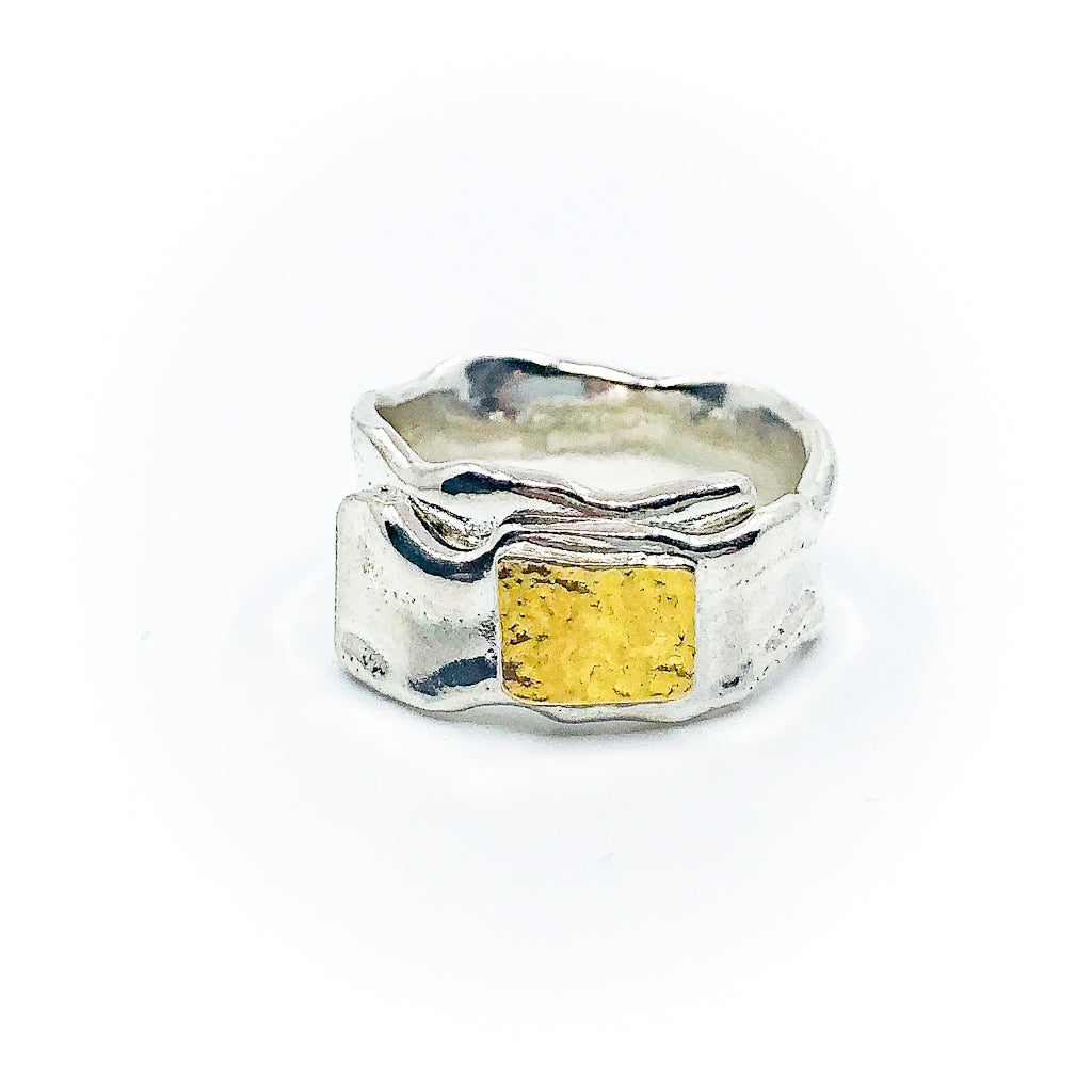 size 10.5 Men's Sterling and 22k Anticlastic Deckled Band Ring by Judie Raiford