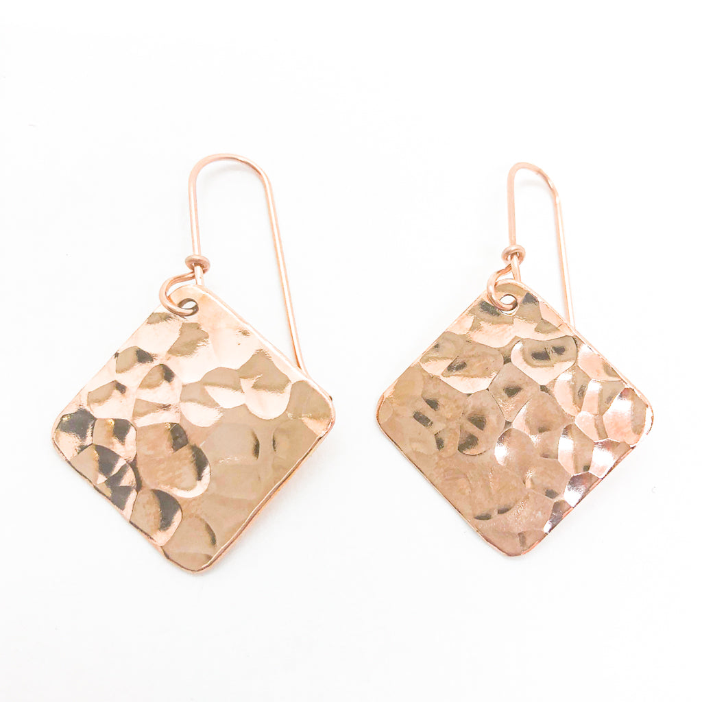 14k Rose Gold Ball Pein Square Earrings by Judie Raiford