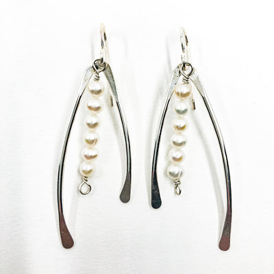 Sterling Wishbone Earrings with White Pearls by Judie Raiford