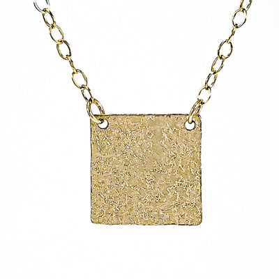 detail of pendant view of 14k Gold Filled Mom's Hammer Square Necklace by Judie Raiford