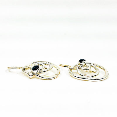 side angle view of Sterling Mini Spiral Earrings with Black Onyx by Judie Raiford