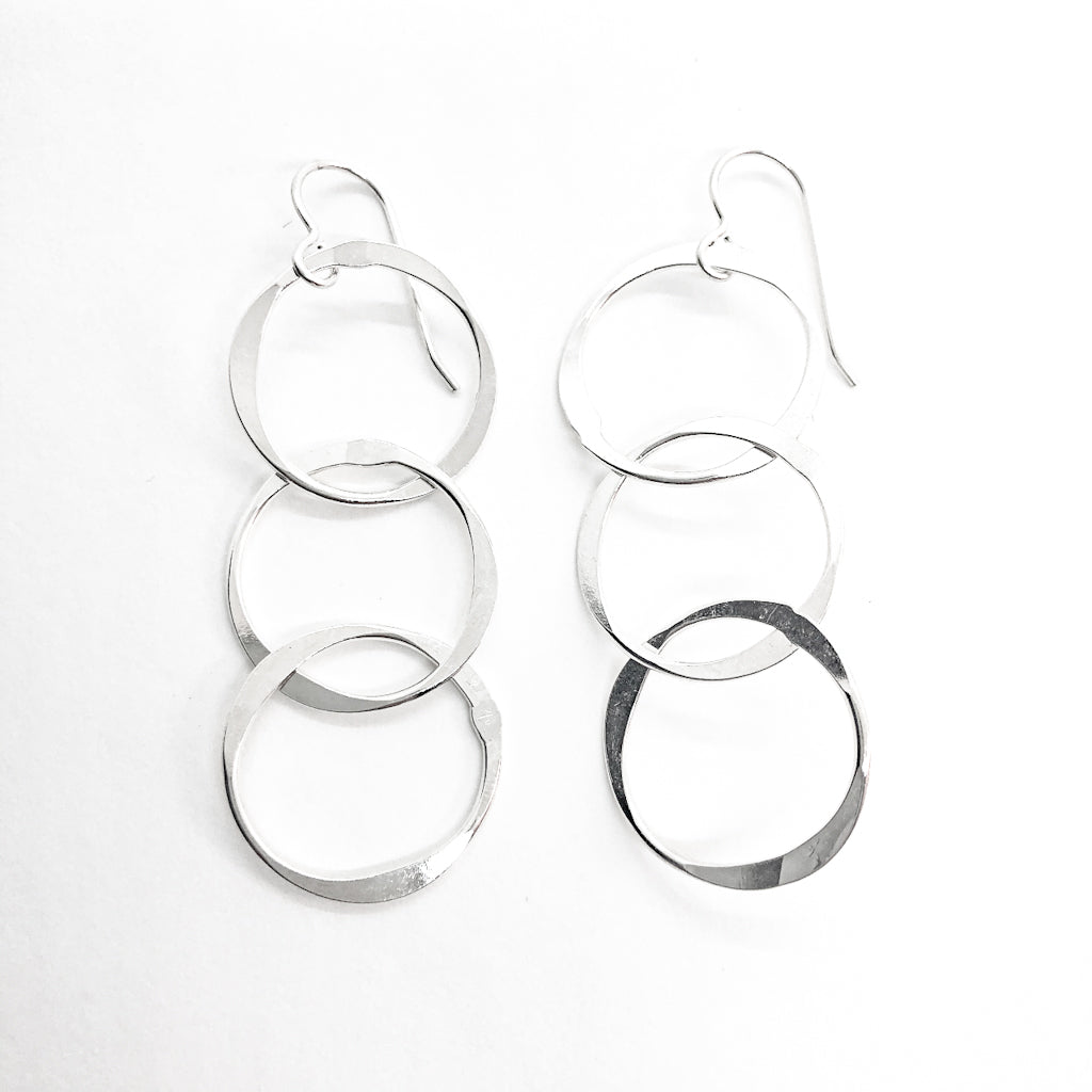 sterling silver Hammered Triple Circle Earrings by Judie Raiford