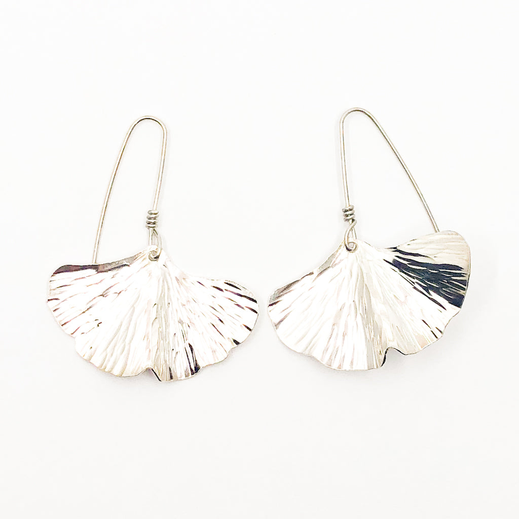 Large Sterling Ginkgo Earrings by Judie Raiford