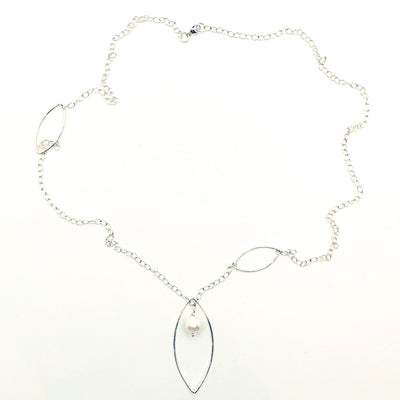 Long Leaf Lariat Necklace with White Pearl by Judie Raiiford