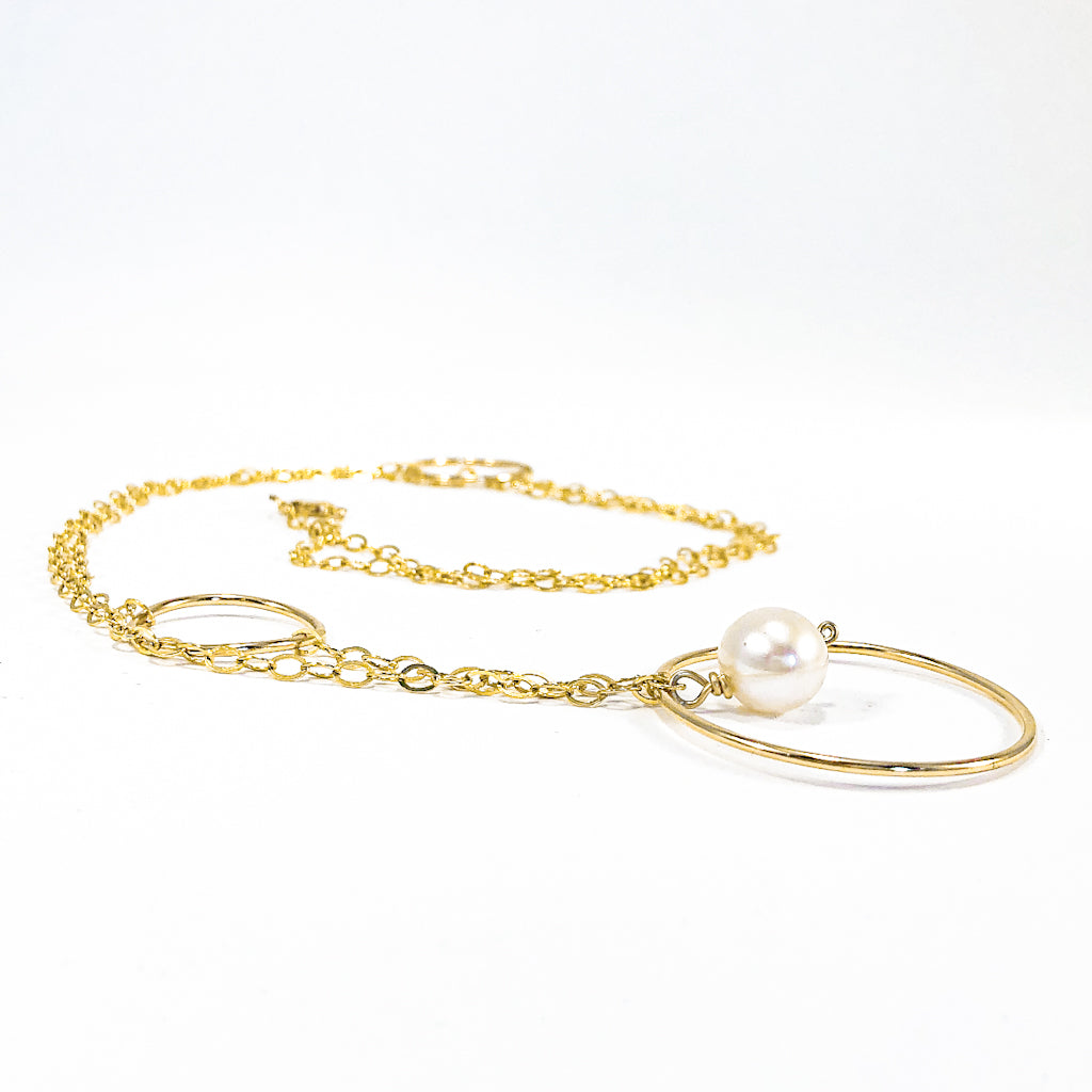 Long Circle Lariat Necklace with White Pearl - Raiford Gallery Inc