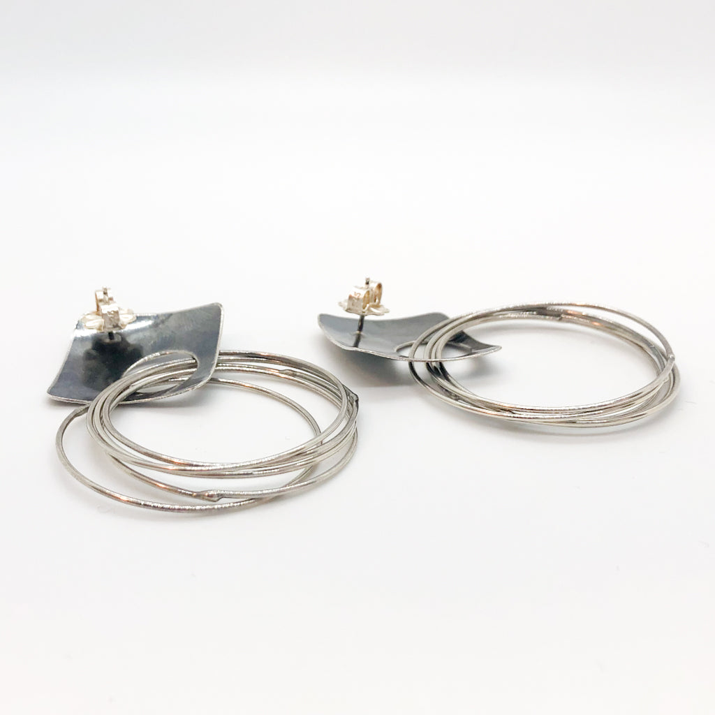 back view of Oxidized Sterling Square Top Slinky Post Earrings by Judie Raiford