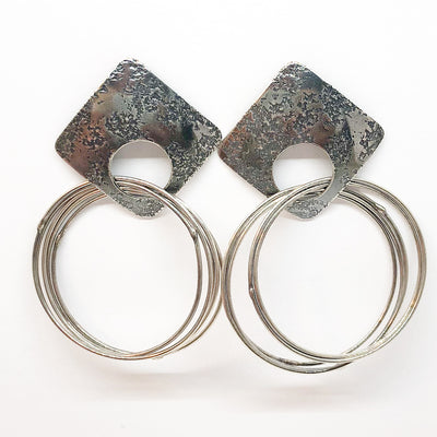Oxidized Sterling Square Top Slinky Post Earrings by Judie Raiford