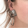 model wearing Oxidized Sterling Square Top Slinky Post Earrings by Judie Raiford