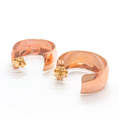 side angle view of 14k Rose Gold Filled Wedding Ring Hoop Earrings by Judie Raiford