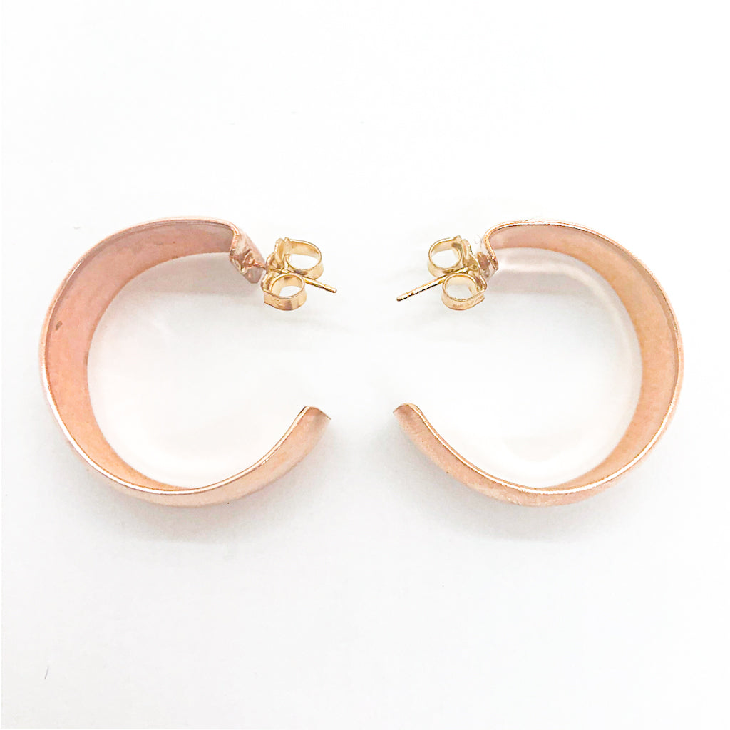 over head view of 14k Rose Gold Filled Wedding Ring Hoop Earrings by Judie Raiford