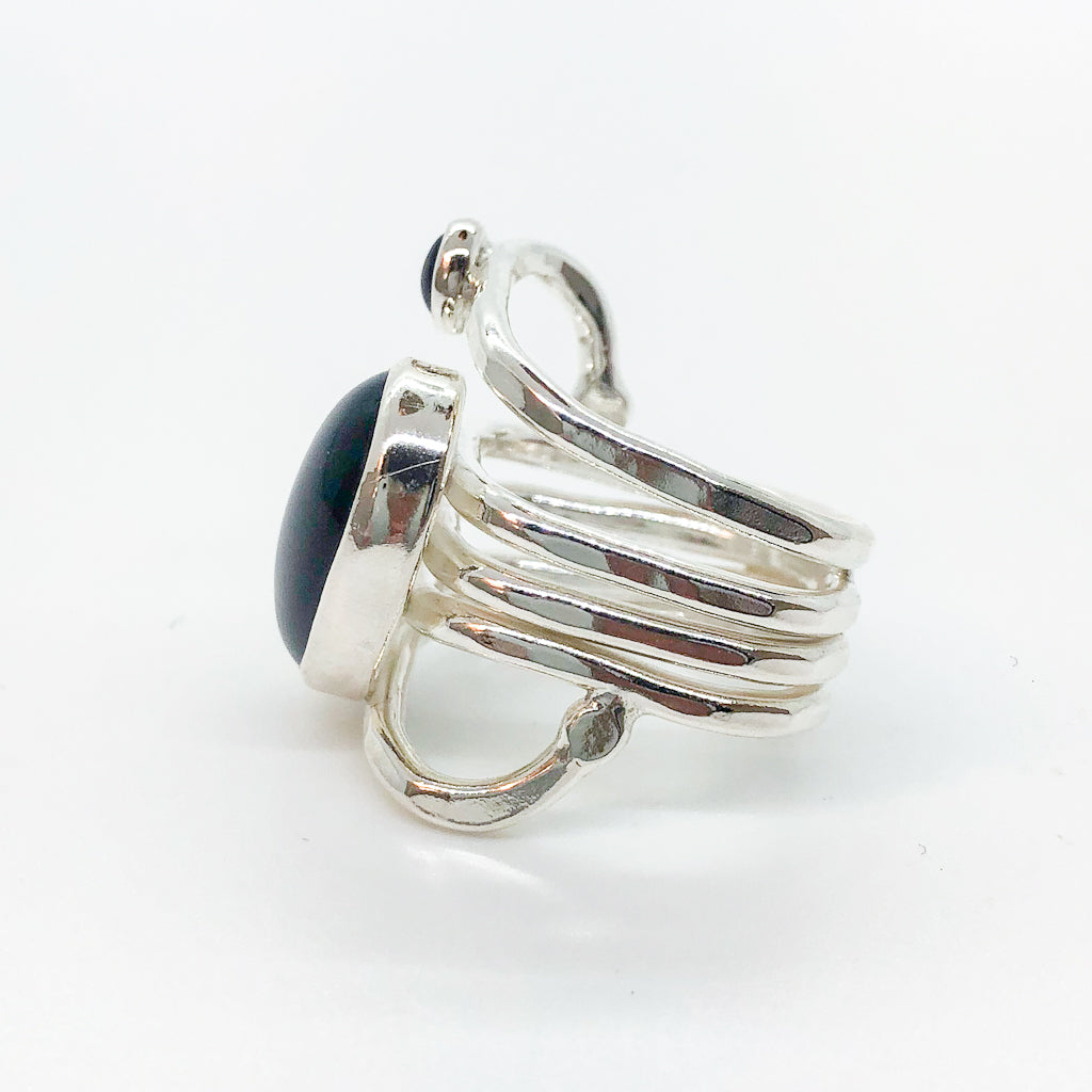 left side view of Sterling Wrap Ring with Oval Black Onyx by Judie Raiford