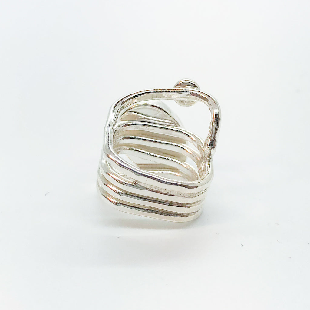 back side view of Sterling Wrap Ring with Oval Black Onyx by Judie Raiford