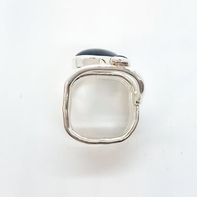 over head view of eft side view of Sterling Wrap Ring with Oval Black Onyx by Judie Raiford