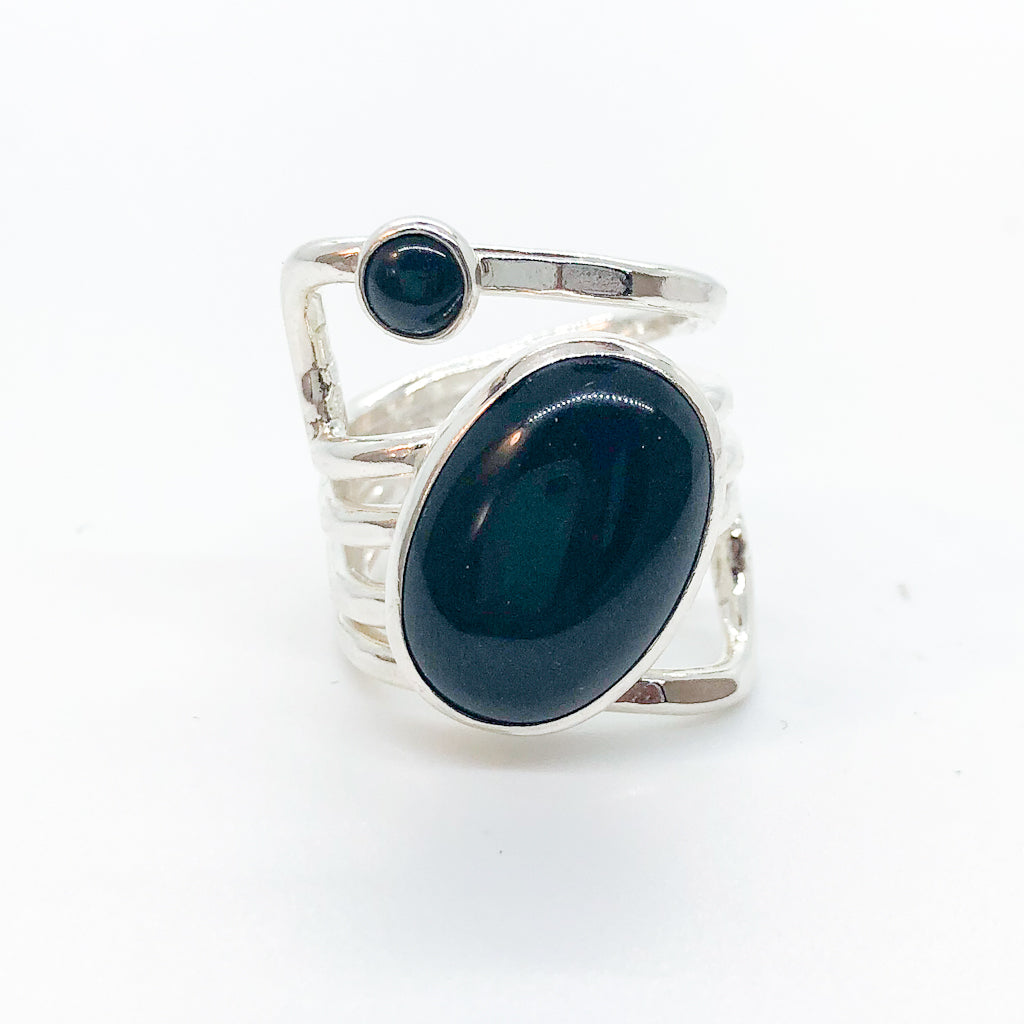 Sterling Wrap Ring with Oval Black Onyx by Judie Raiford
