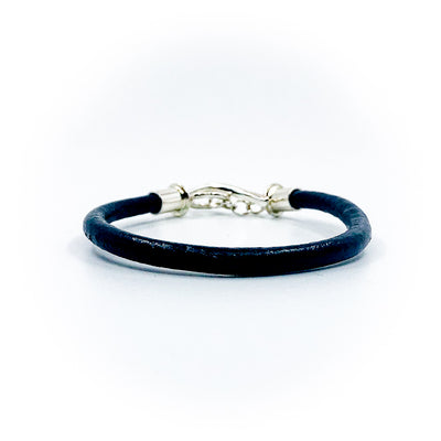 Men's Sterling and Black Leather Bracelet by Judie Raiford