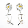 Sterling silver and 24k gold Asian Graphic Earrings with white Pearls by Judie Raiford