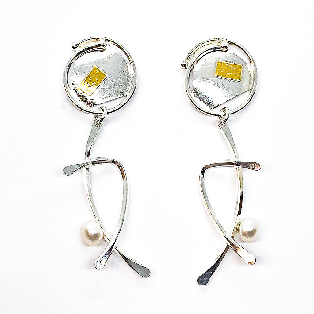 Asian Graphic Earrings with Pearls - Raiford Gallery Inc