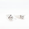 side angle view of Sterling Tri Tuck Earrings with Gray Baroque Pearl by Judie Raiford