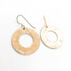 back side artist signature of 14k Gold Filled Ball Pein Hammered Donut Earrings by Judie Raiford