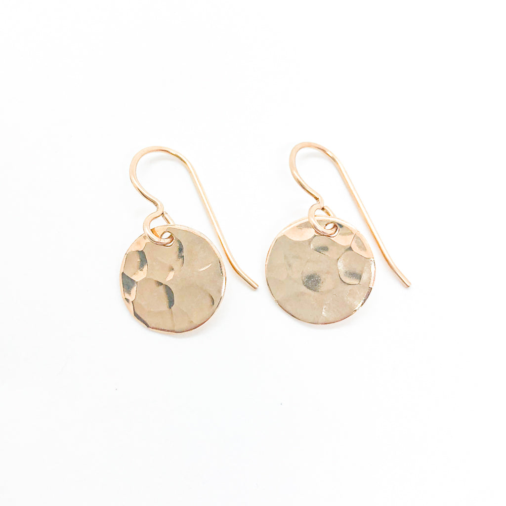 14k Gold Filled ball Pein Hammered Mini Circle Earrings by Judie Raiford