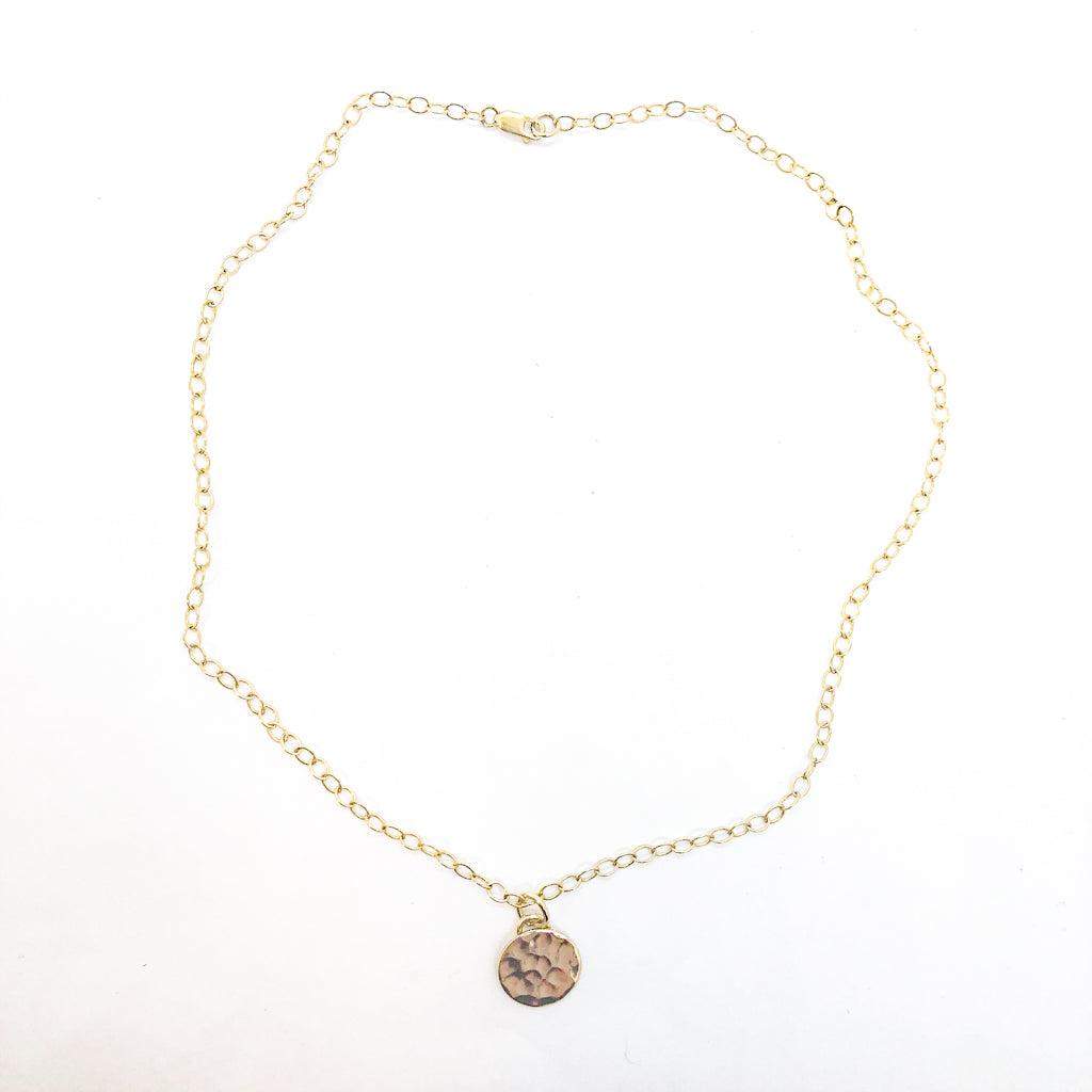 14k Gold Filled Hammered Mini Circle Necklace by Judie Raiford 