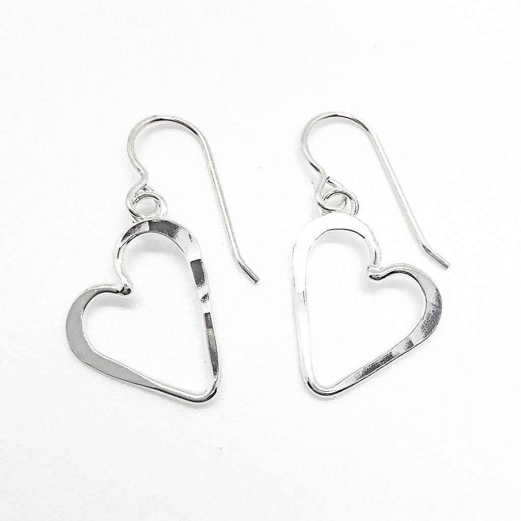 Small Sterling Hammered Open Heart Earrings - Raiford Gallery Inc