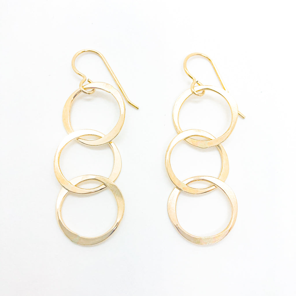 14k Gold Filled Hammered Triple Circle Earrings by Judie Raiford