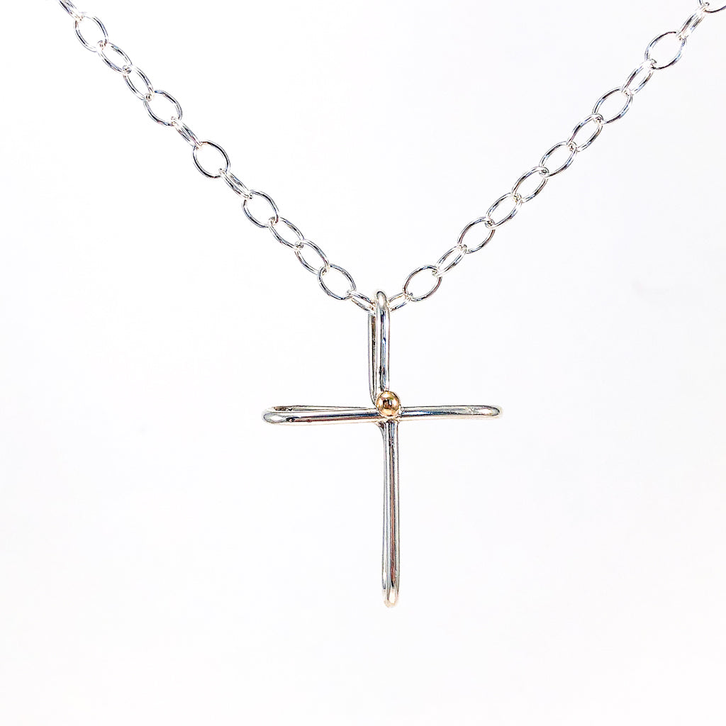 Sterling Cross with 14k Gold Ball