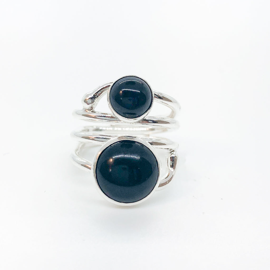 Sterling Wrap Ring with Black Onyx by Judie Raiford