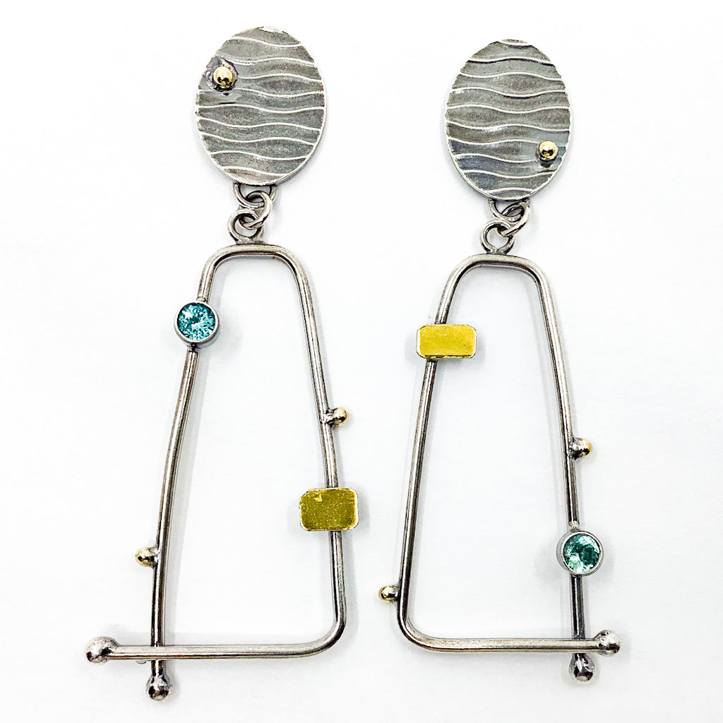 Sterling, 22k, 14k Four Score Earrings with Apatite by Judie Raiford