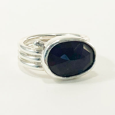 Sterling Solid Wrap Ring with Rose cut Dark Amethyst