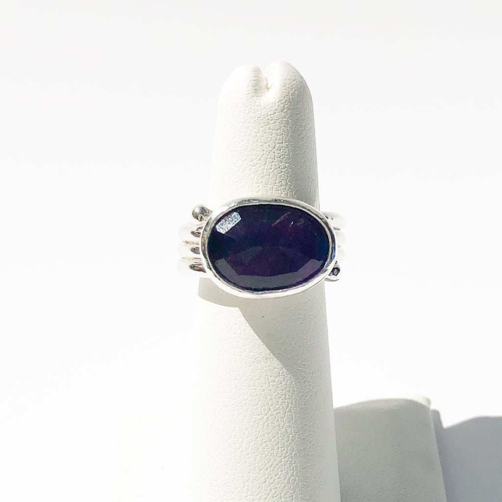 Sterling Solid Wrap Ring with Rose cut Dark Amethyst