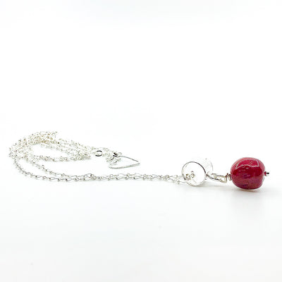 side angle view of sterling silver Big Juicy Stone Necklace with Red Coral by Judie Raiford