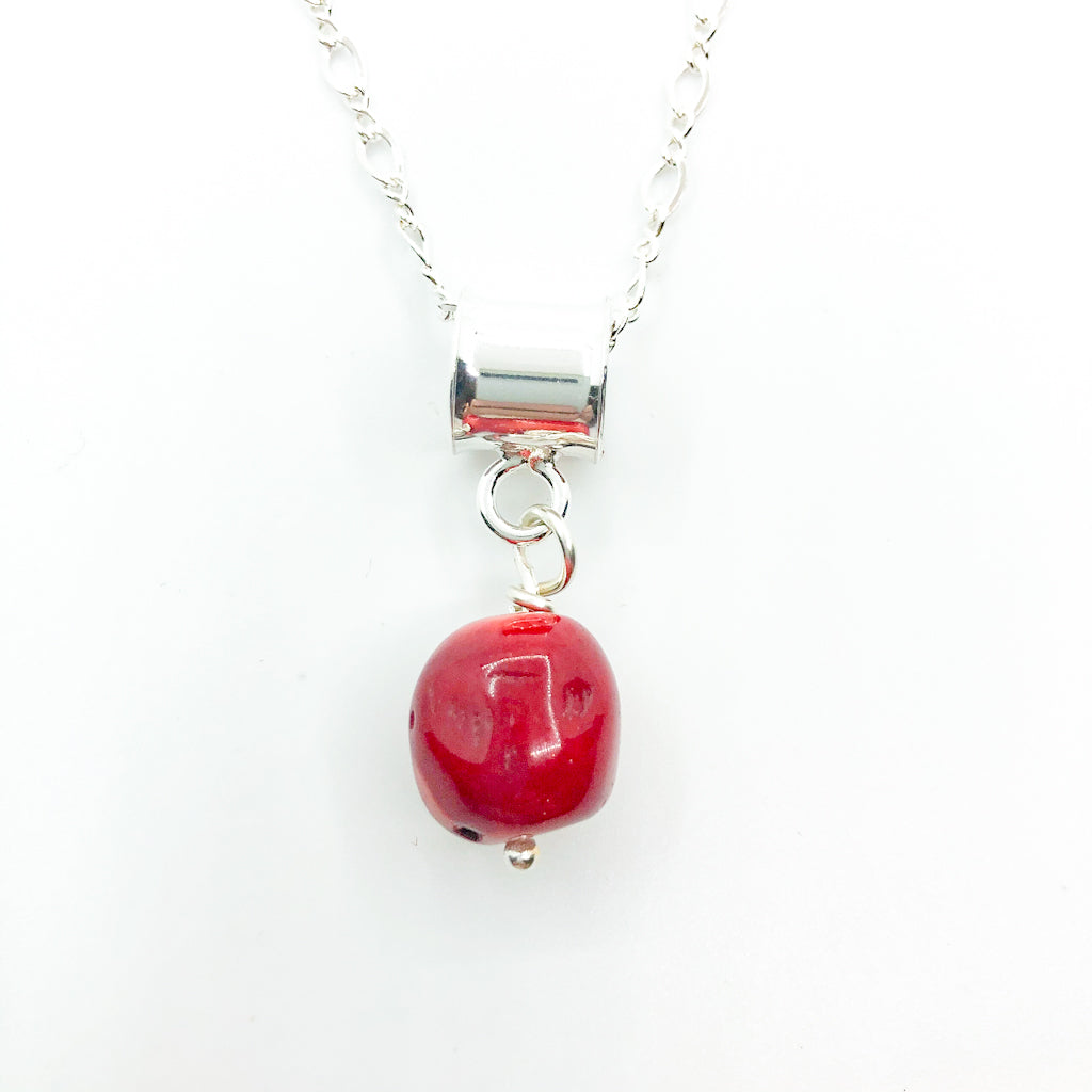 detail view of sterling silver Big Juicy Stone Necklace with Red Coral by Judie Raiford