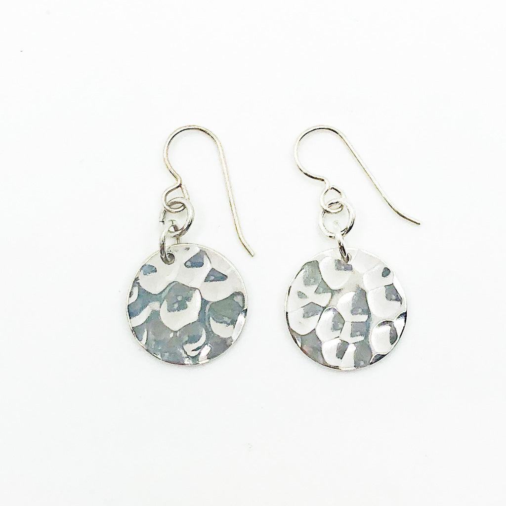 Sterling Flat Disc Ball Pein Earrings by Judie Raiford