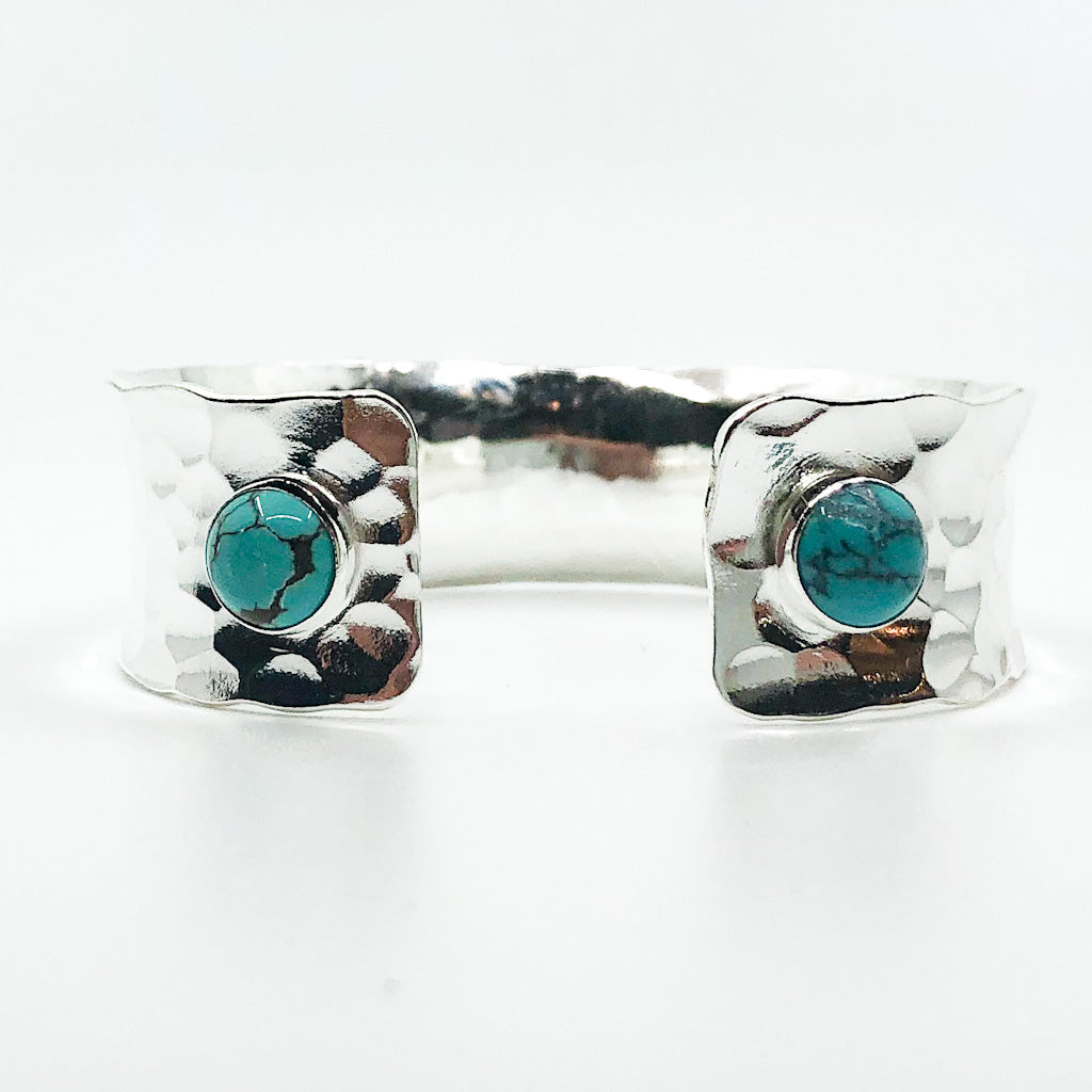 back view of Sterling Anticlastic Cuff with Turquoise by Judie Raiford