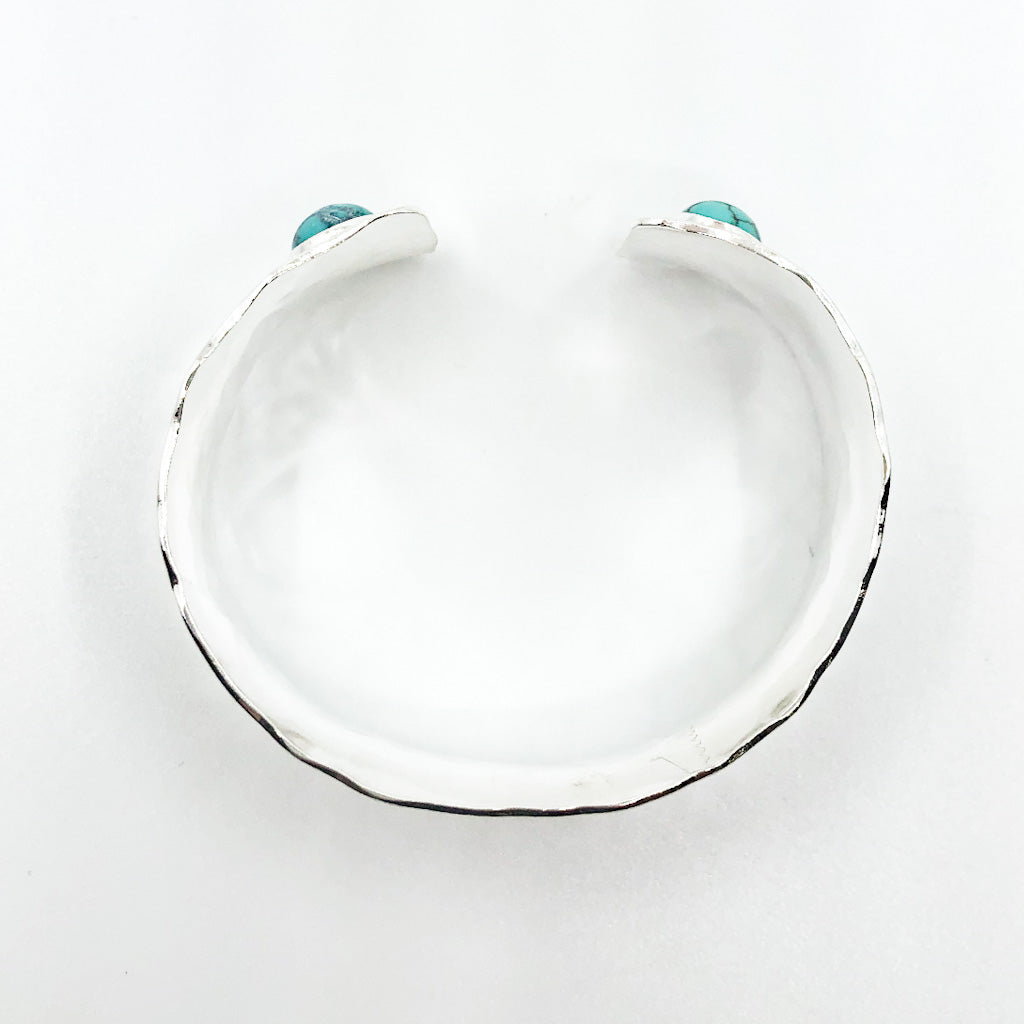 over top view of Sterling Anticlastic Cuff with Turquoise by Judie Raiford
