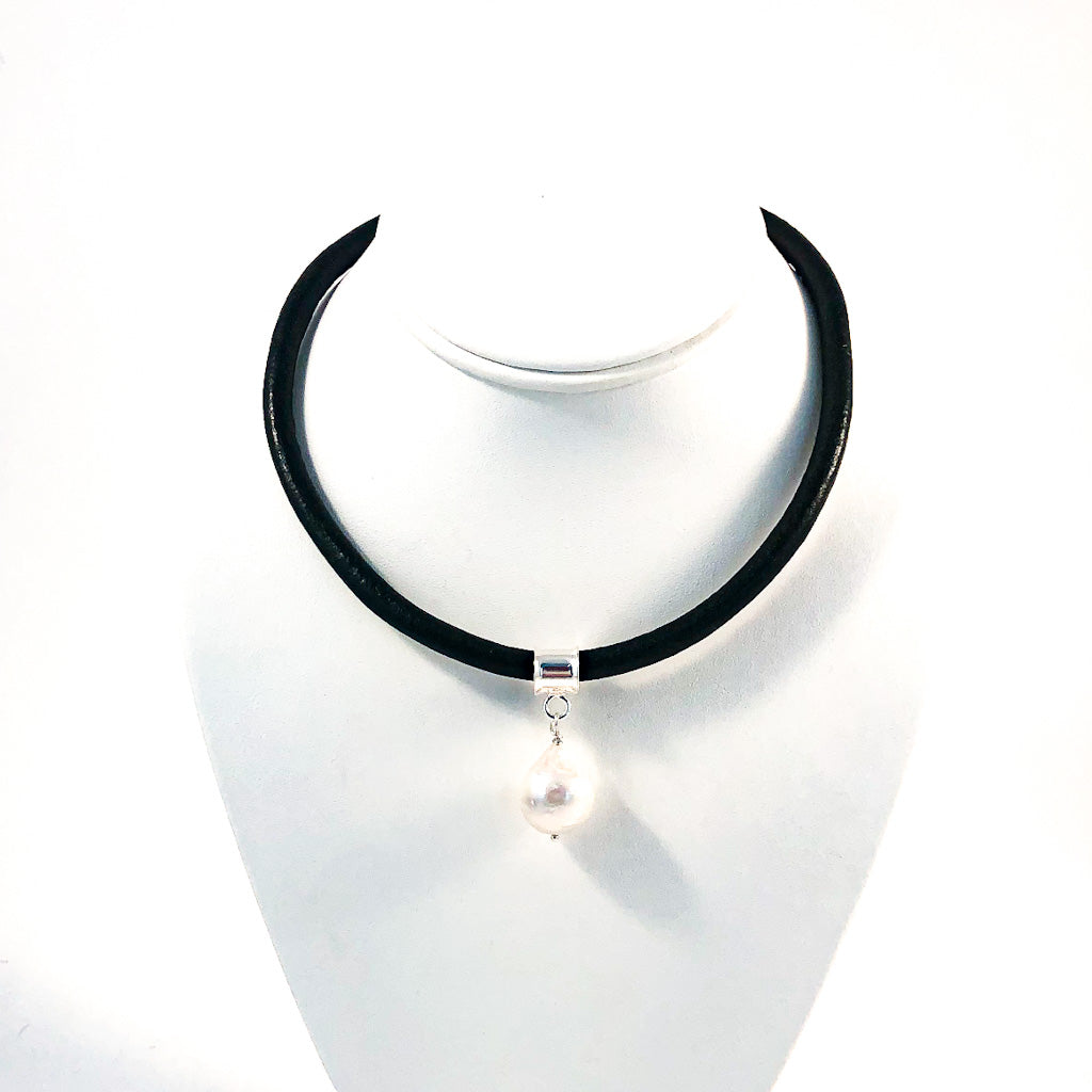 Large Baroque Pearl Necklace with Fat Leather Cord - Raiford Gallery Inc