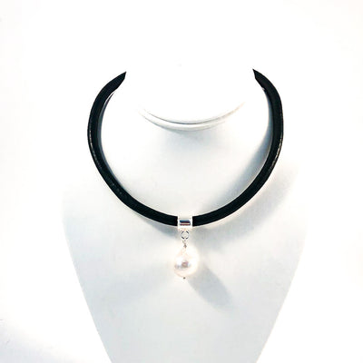 Large Baroque Pearl Necklace with Fat Leather Cord