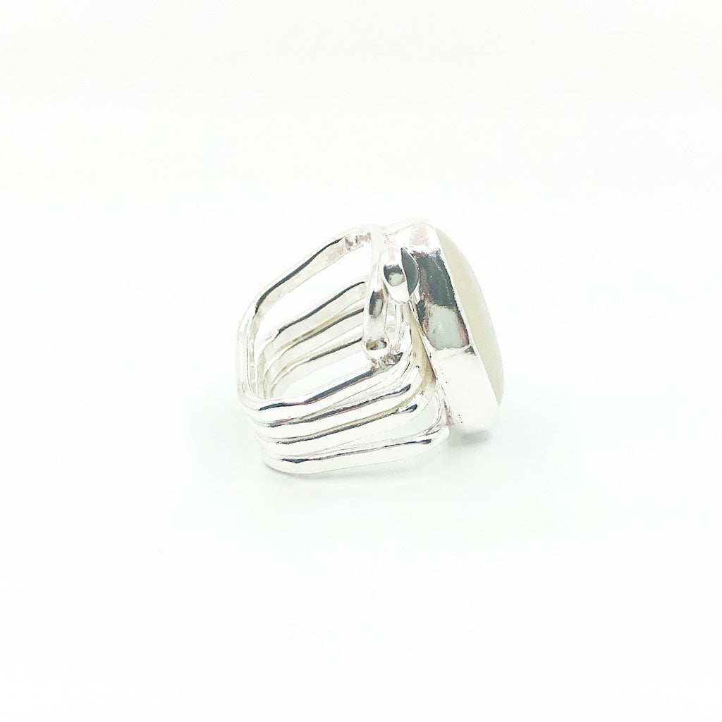 Sterling Wrap Ring with Moonstone and Black Onyx