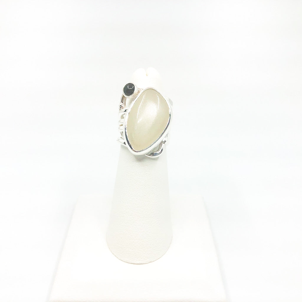 Sterling Wrap Ring with Moonstone and Black Onyx