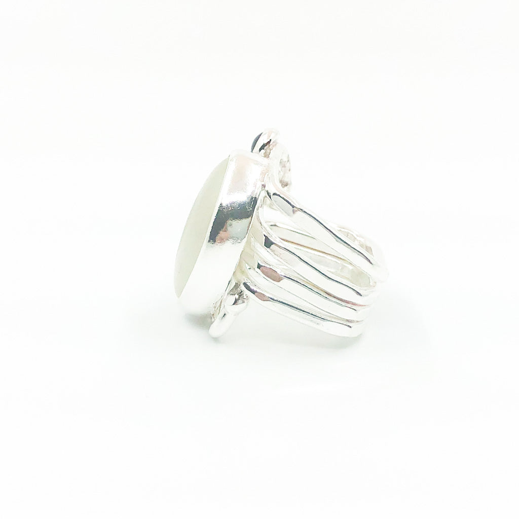 Sterling Wrap Ring with Moonstone and Black Onyx