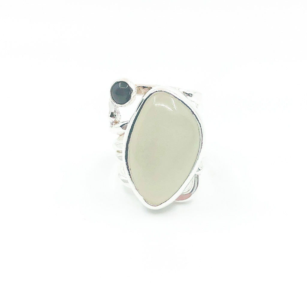 Sterling Wrap Ring with Moonstone and Black Onyx